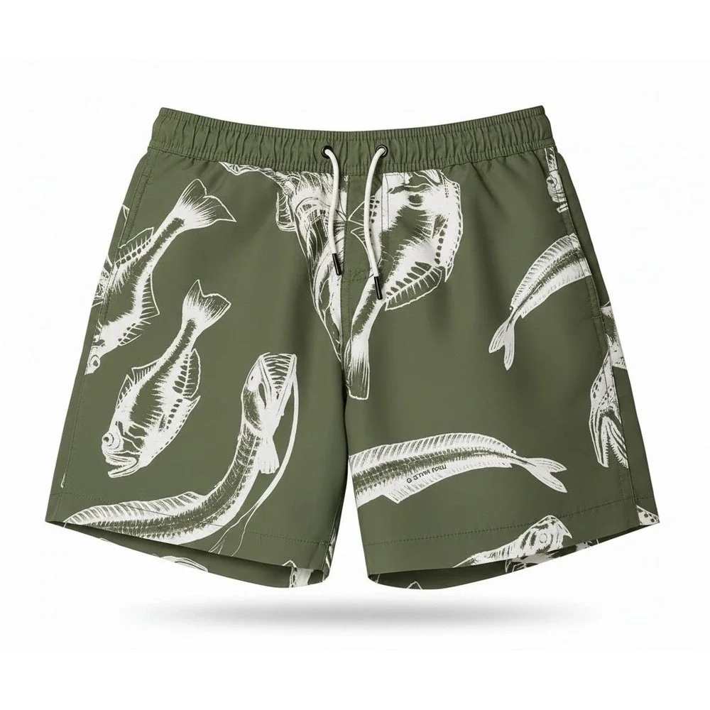 G Star Raw Swim Trunks Mens Size L Dirik Artwork Piranha Shorts Surf Board